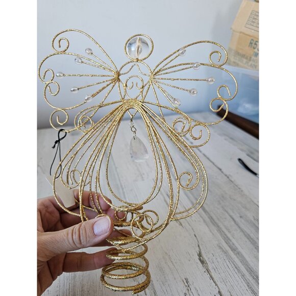 Pier 1 glitter Angel tree topper mini beaded gold never used Crystal - Picture 8 of 9
